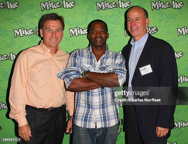 Mark Richardson, actor/rapper Blaze Kelly, and David Yale, President of Just Born Inc., attend Mike & Ike Larger Than Life Building Billboard Launch...