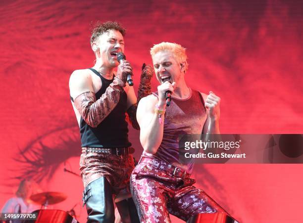 Jake Shears joins Olly Alexander of Years & Years as they headline the main stage at the Mighty Hoopla Festival 2023 at Brockwell Park on June 04,...