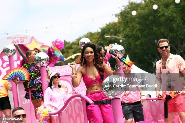 Lolita Colby, Hina, Jazzmyne Jay, Alexandra Shipp and Scott Evans attend the BARBIE Float at WeHo Pride Parade on June 04, 2023 in West Hollywood,...