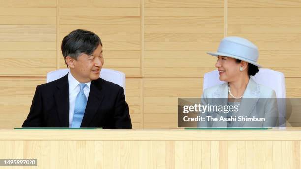 Emperor Naruhito and Empress Masako attend the national tree planting festival on June 4, 2023 in Rikuzentakata, Iwate, Japan.