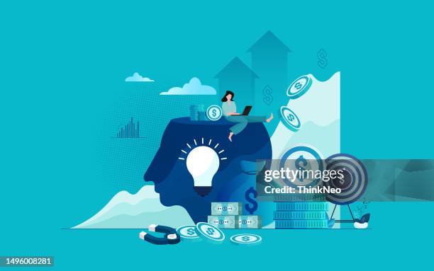 stockillustraties, clipart, cartoons en iconen met isometric business woman working on rising arrow - crowdfunding