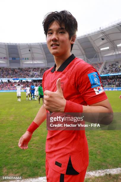 Choi Seokhyun of Korea Republic celebrate following the team's victory in the FIFA U-20 World Cup Argentina 2023 Quarter Finals match between Korea...