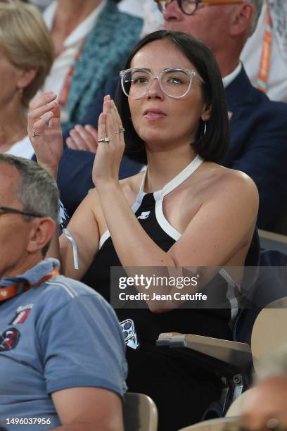 Agathe Auproux attends the 2023 French Open at Stade Roland Garros on June 4, 2023 in Paris, France.