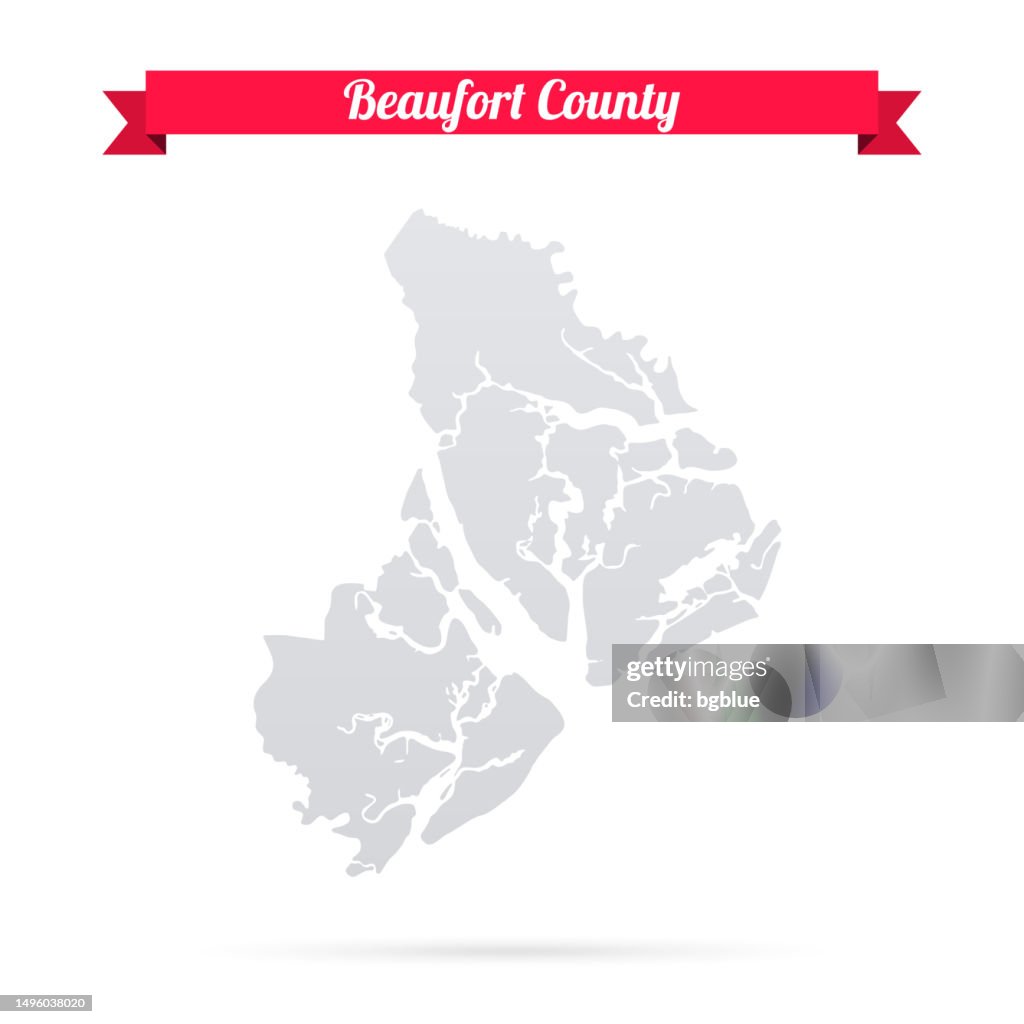 Beaufort County, South Carolina. Map on white background with red banner