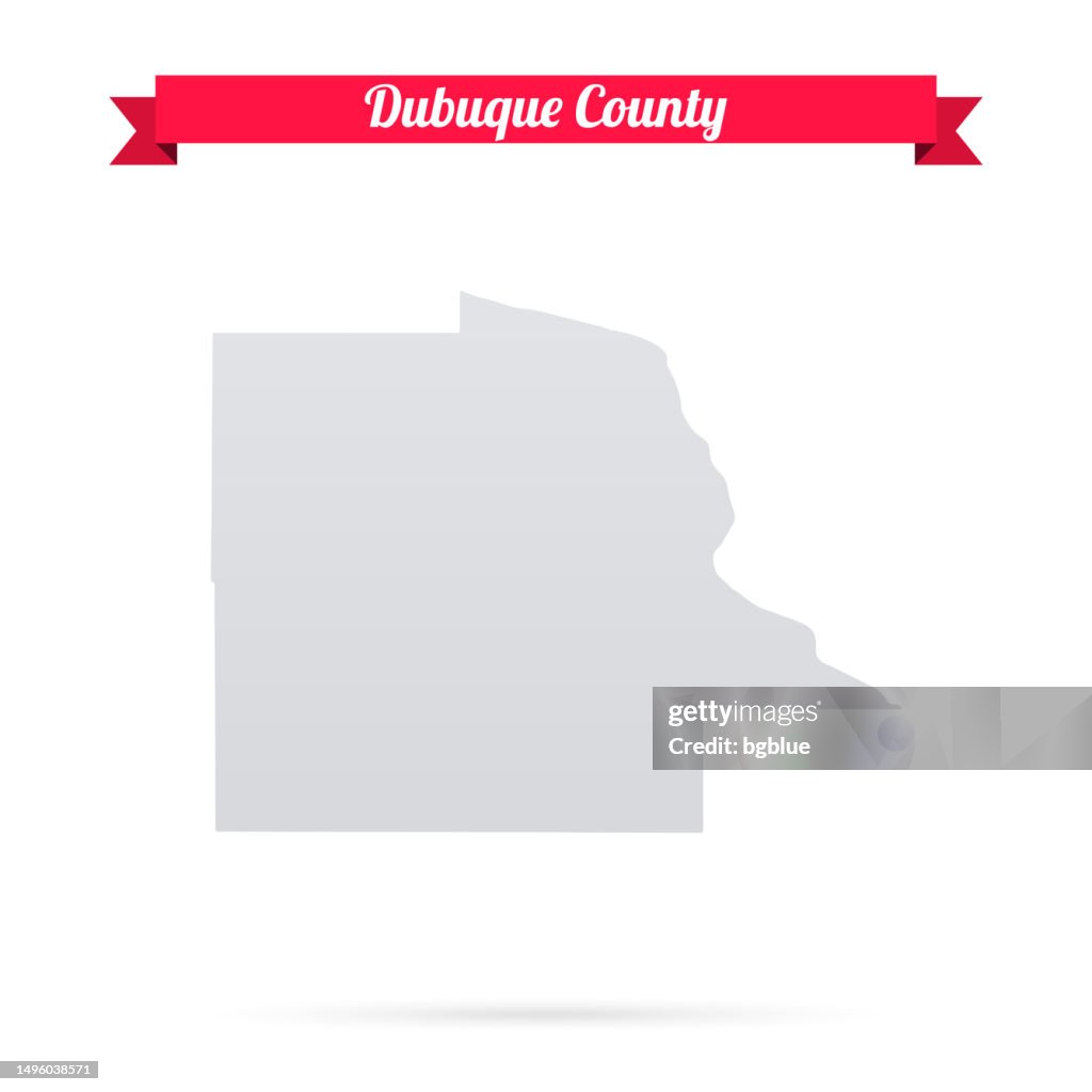 Dubuque County, Iowa. Map on white background with red banner