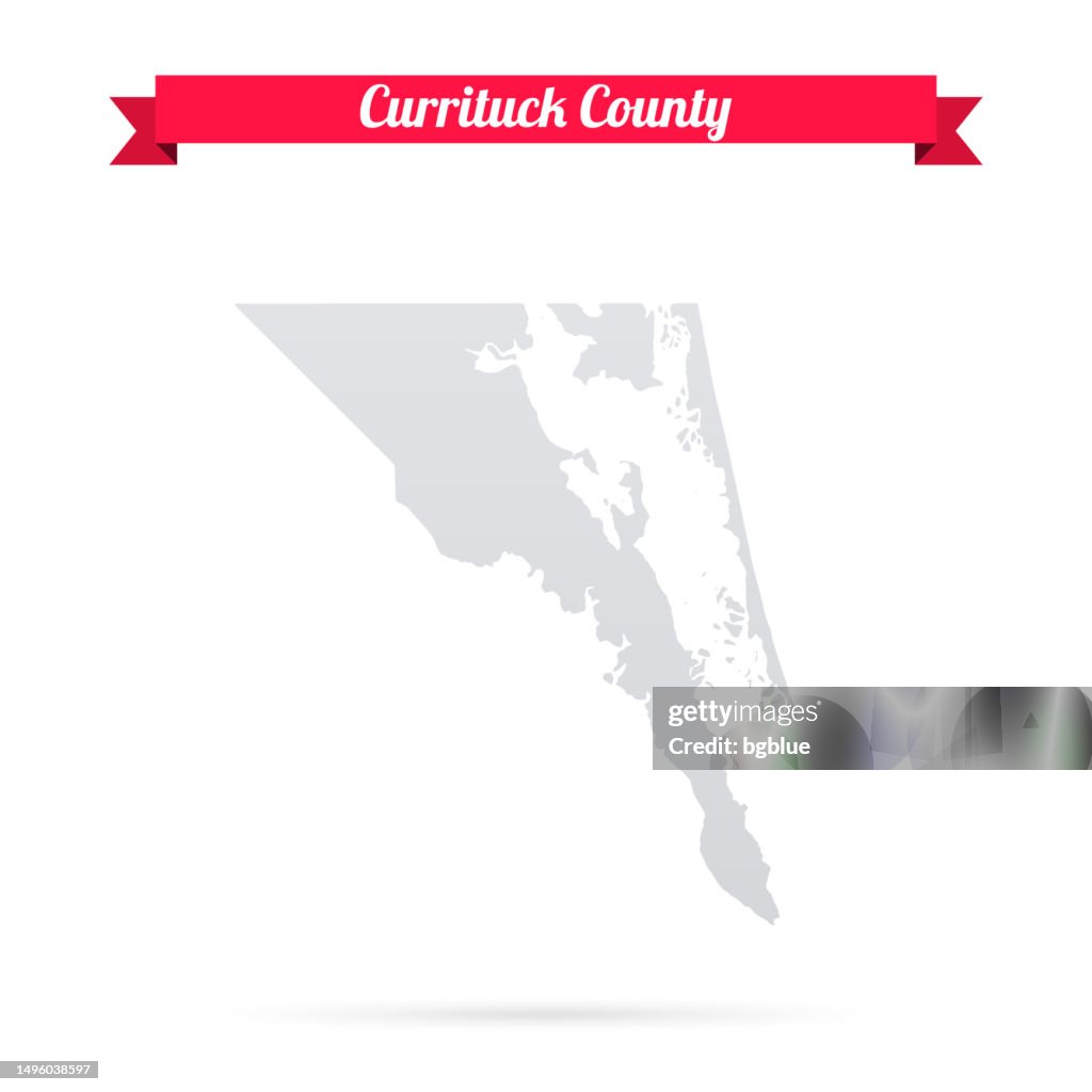 Currituck County, North Carolina. Map on white background with red banner