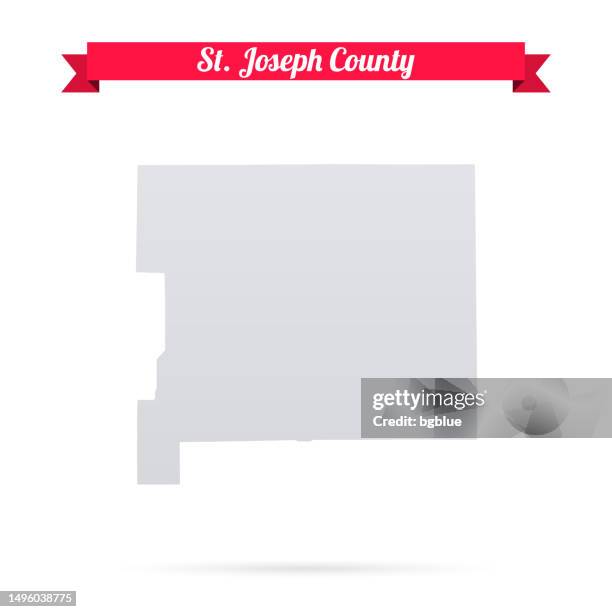 st. joseph county, indiana. map on white background with red banner - south bend indiana stock illustrations