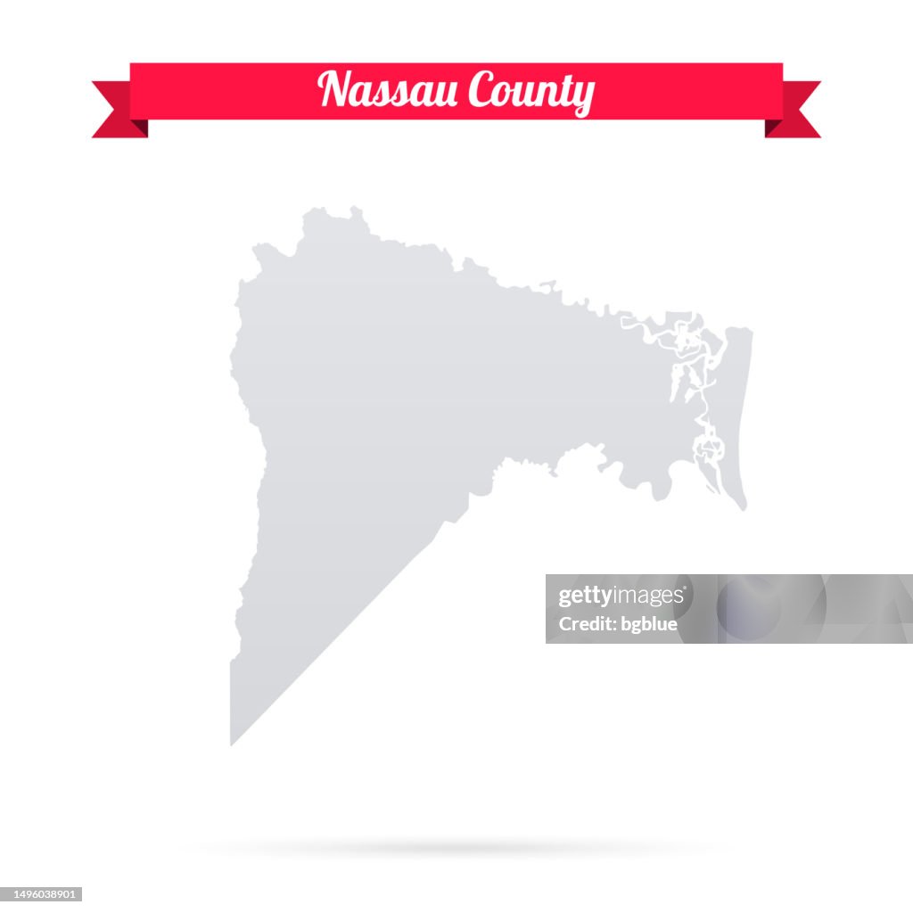 Nassau County, Florida. Map on white background with red banner