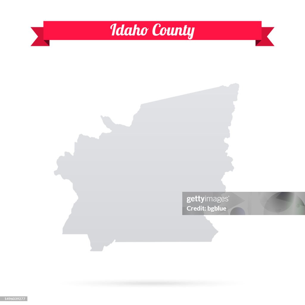 Idaho County, Idaho. Map on white background with red banner