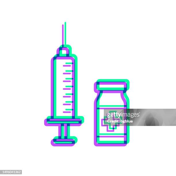 syringe and vaccine vial. icon with two color overlay on white background - x 3d stock illustrations