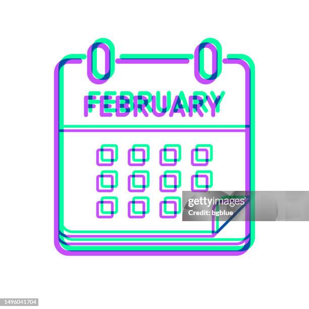 february calendar. icon with two color overlay on white background - two weeks stock illustrations
