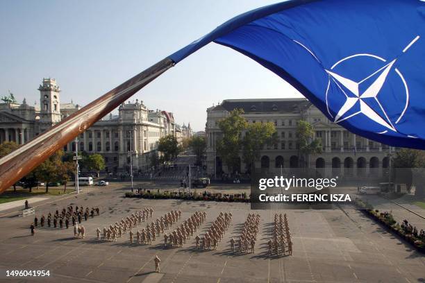 Hungarion NATO soldiers returning from a mission in Afghanistan stand at Kossuth square in Budapest on October 9, 2008 during a welcoming ceremony....