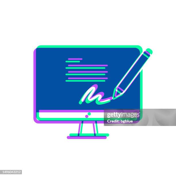 electronic signature on desktop computer. icon with two color overlay on white background - green check mark transparent background stock illustrations