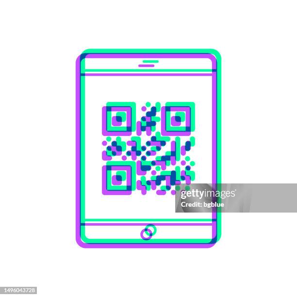 ilustrações, clipart, desenhos animados e ícones de tablet pc com código qr. ícone com sobreposição de duas cores no fundo branco - código de segurança