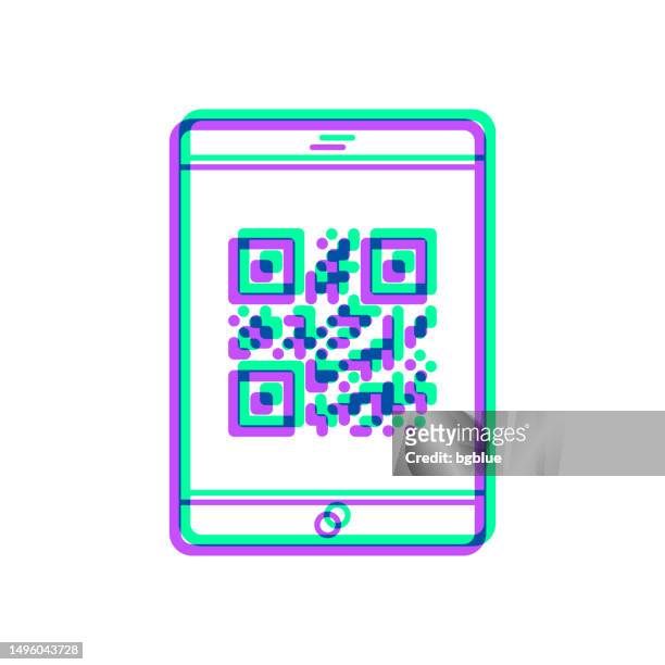 tablet pc with qr code. icon with two color overlay on white background - security code 幅插畫檔、美工圖案、卡通及圖標