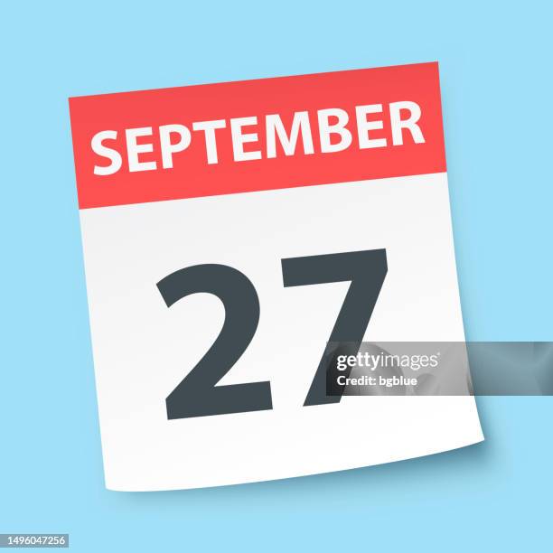 september 27 - daily calendar on blue background - number 27 stock illustrations