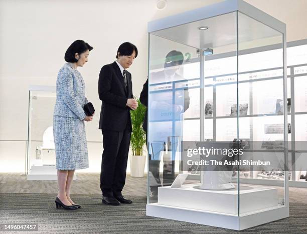Crown Prince Fumihito, Crown Prince Akishino and Crown Princess Kiko of Akishino visit TOTO Museum on June 2, 2023 in Kitakyushu, Fukuoka, Japan.