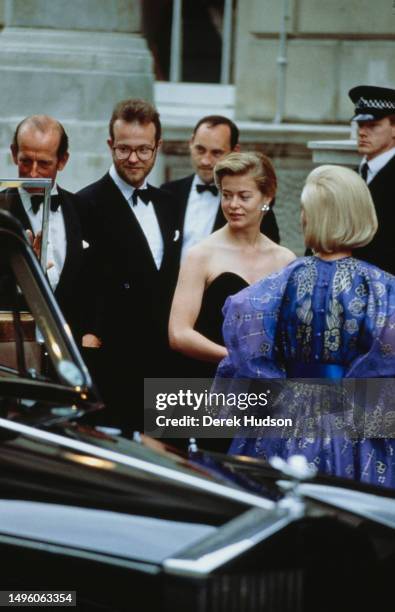 Lady Helen Windsor and Katharine, Duchess of Kent arriving for Constantine II of Greece’s 50th birthday party, London, June 3rd 1990.