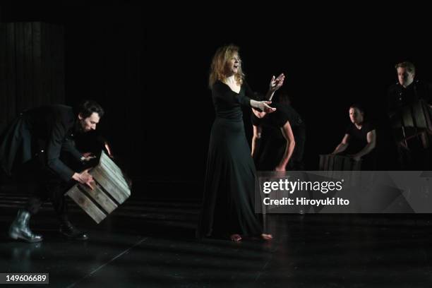 Rehearsal scenes from "Macbeth" at BAM Harvey Theater on Monday, April 4, 2011.This image:Anastasia Hille in center, trying to wash imaginary blood...