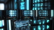 Una server farm GPU all'avanguardia, sala server 3D concettuale, montaggio video - Video stock