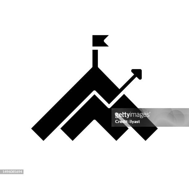 mountain peak black filled vector icon - teamwork logo stock illustrations