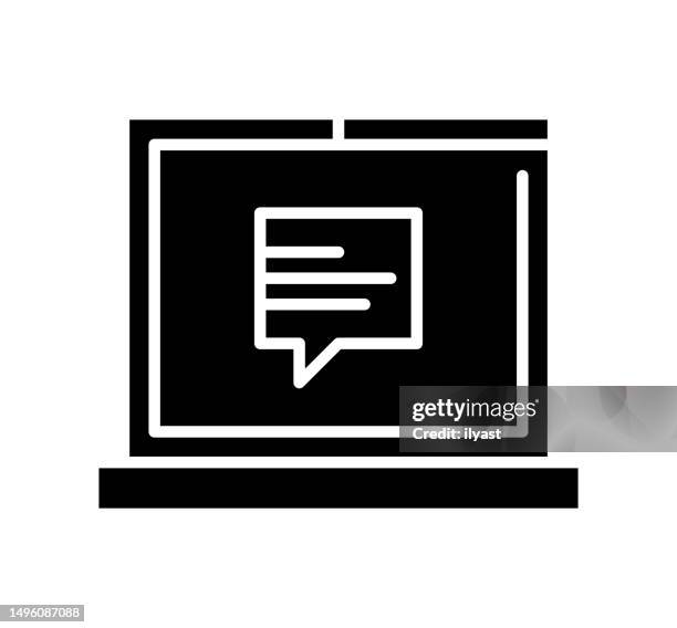 replying black filled vector icon - black computer engineer stock illustrations