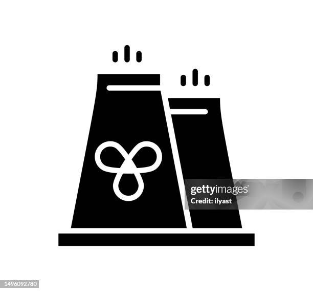stockillustraties, clipart, cartoons en iconen met power plant black filled vector icon - nuclear power station