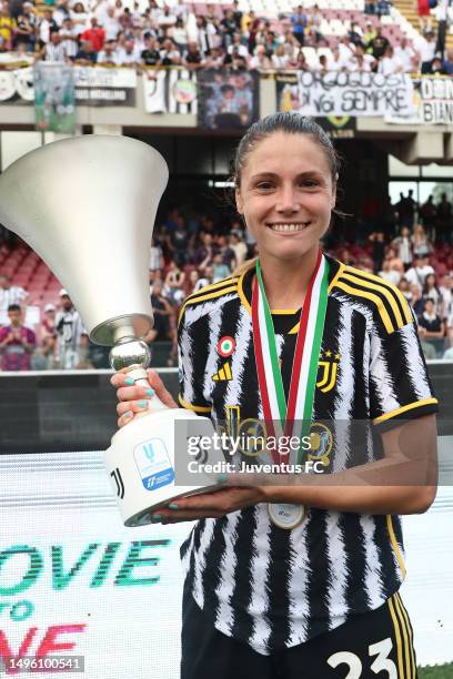 Cecilia Salvia of Juventus celebrates after the Women Coppa Italia Final at Stadio Arechi on June 04, 2023 in Salerno, Italy.