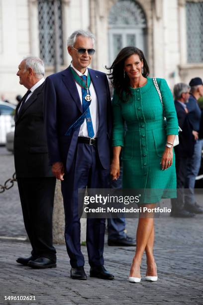 The Italian lyric tenor Andrea Bocelli with his wife Veronica Berti during the concert in honor of the Diplomatic Corps accredited to the Italian...