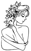 beauty face woman towel with flowers