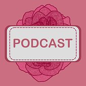 podcast text written over pink magenta