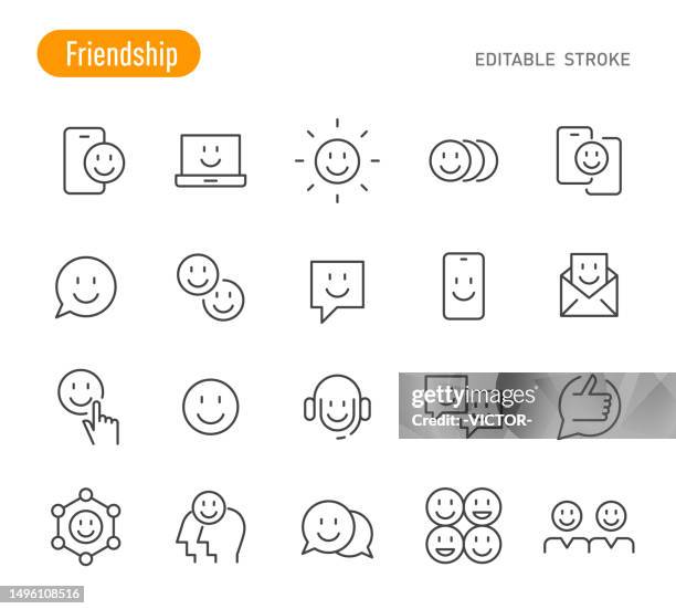ilustrações, clipart, desenhos animados e ícones de ícones de amizade e sorriso - série linha - traçado editável - smile icon