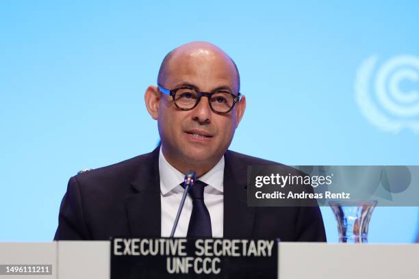 Simon Stiell, Executive Secretary of the United Nations Framework Convention on Climate Change speaks during the opening session at the UNFCCC SB58...