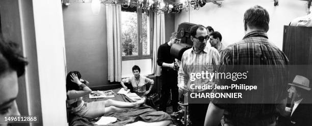 Anna Karina et Jean-Luc Godard pendant le tournage de du film 'Made in USA', en 1966.