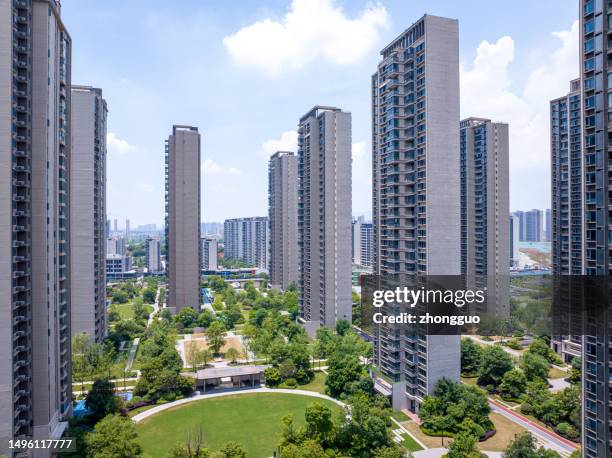 aerial view of residential area - novos territórios imagens e fotografias de stock