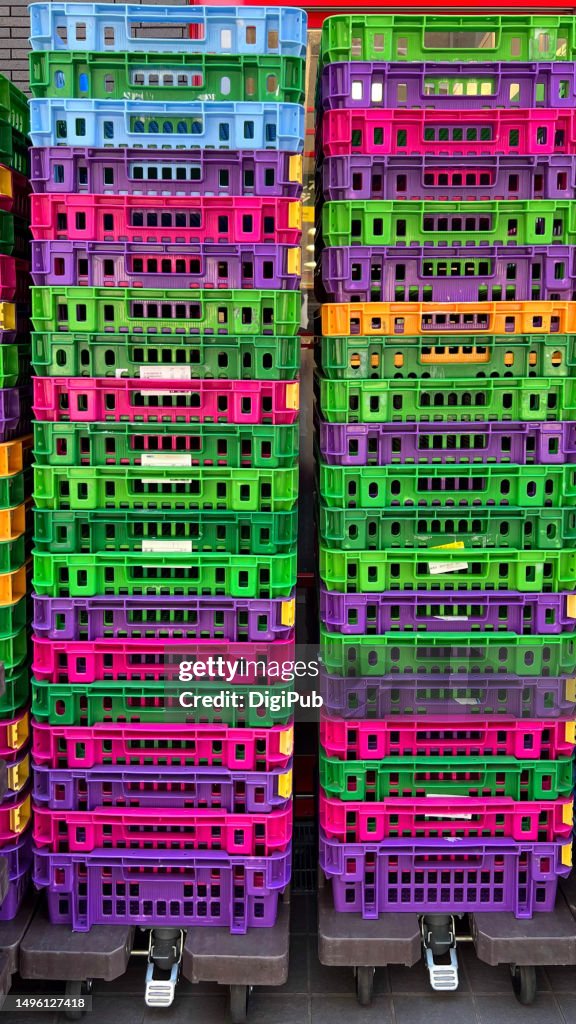 Colorful plastic crates