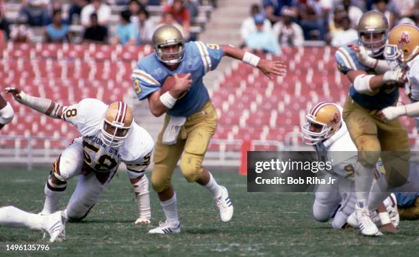 Quarterback David Norrie during game action of University of California Los Angeles against Arizona State, October 5, 1985 in Los Angeles, California.