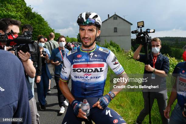 Stage winner Julian Alaphilippe of France and Team Soudal - Quick Step reacts after the 75th Criterium du Dauphine 2023, Stage 2 a 167.3km stage from...