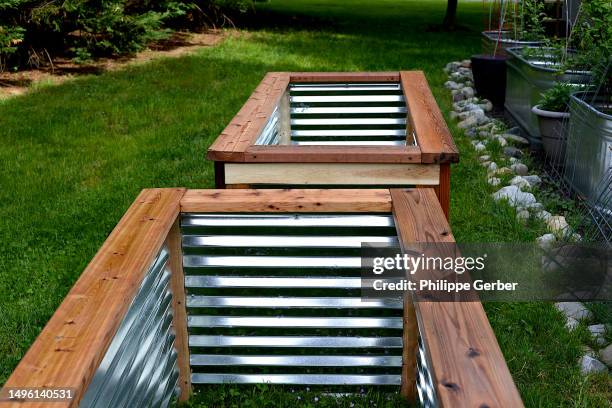 homemade raised garden beds - flower bed stock pictures, royalty-free photos & images