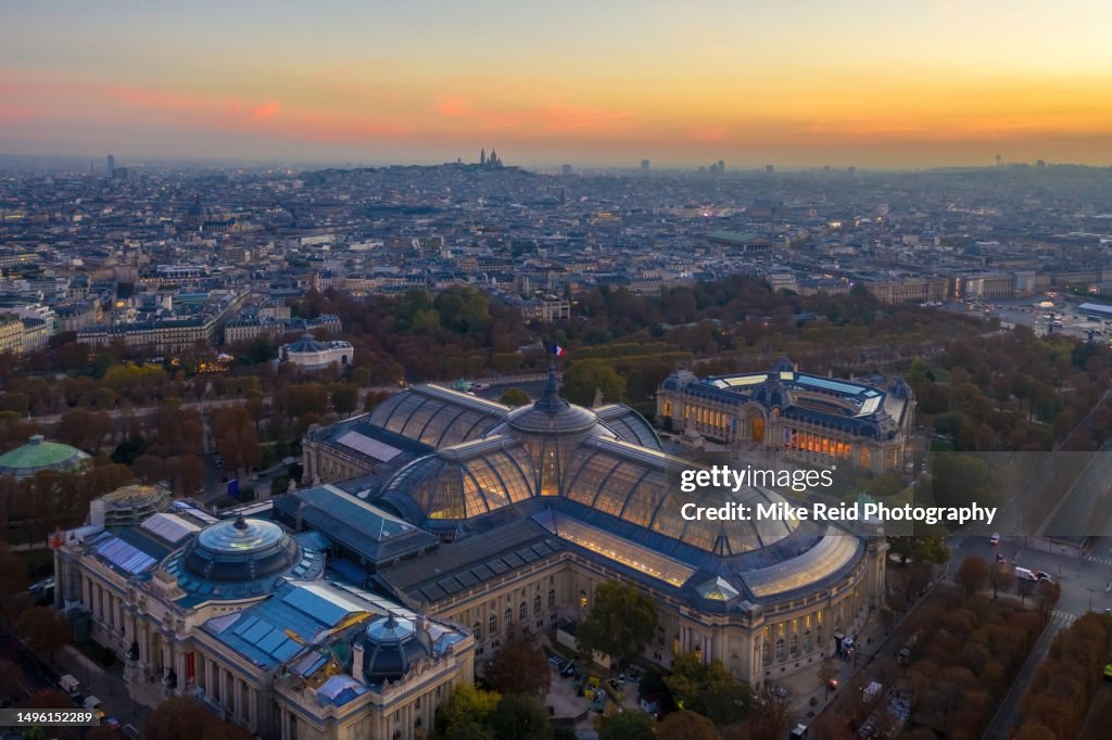 Aerial Paris Sunset Grand and Petit Palais