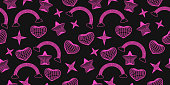 seamless pattern with pink wireframe hearts