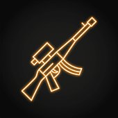 machine gun neon line icon weapon