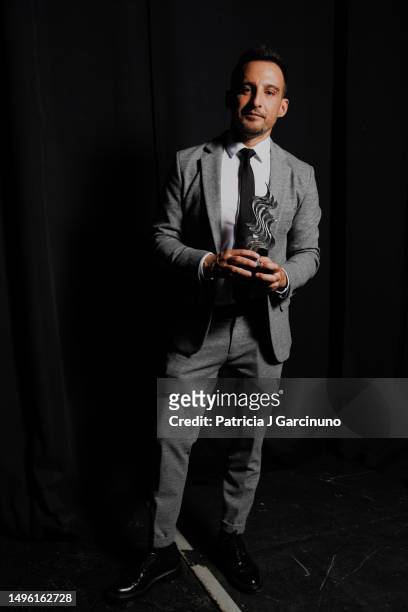Alejandro Amenabar, winner of the Honor award, poses during a portrait session after the opening ceremony of Alicante Film Festival 2023 at Teatro...