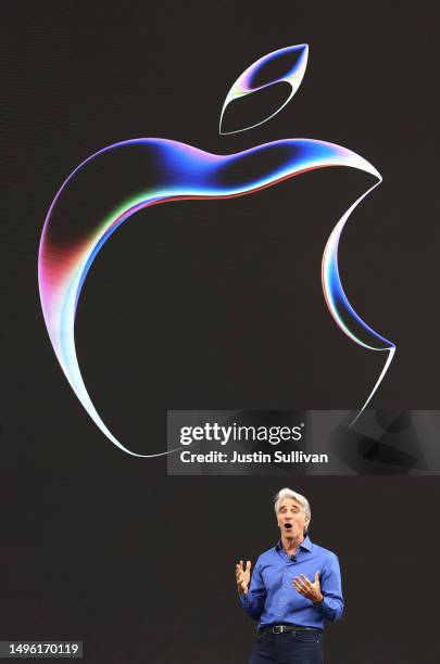 Apple senior vice president of software engineering Craig Federighi speaks before the start of the Apple Worldwide Developers Conference at its...