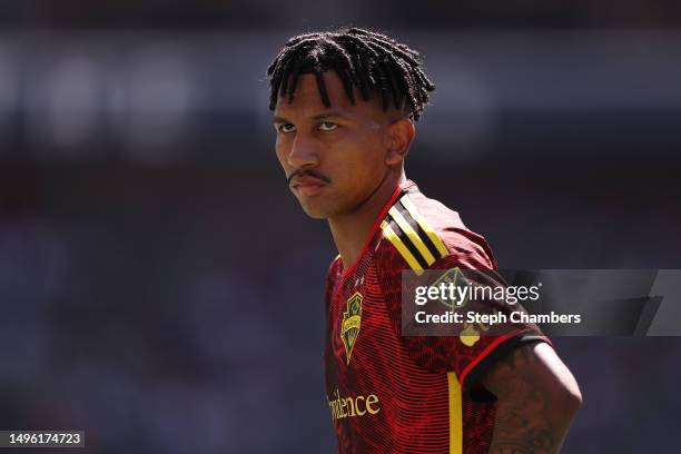 Léo Chú of Seattle Sounders looks on against the Portland Timbers during the second half at Lumen Field on June 03, 2023 in Seattle, Washington.