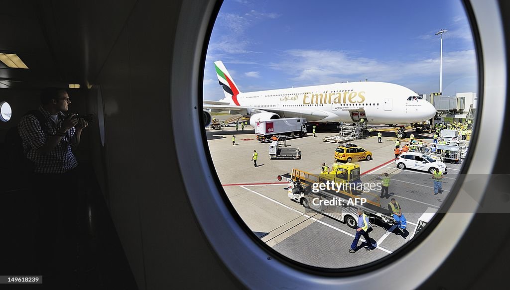 A picture shows Emirates Airline's Airbu