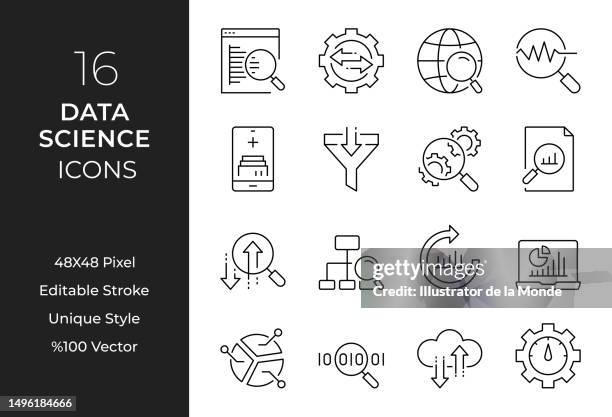 data science line icon set - data science icon stock illustrations