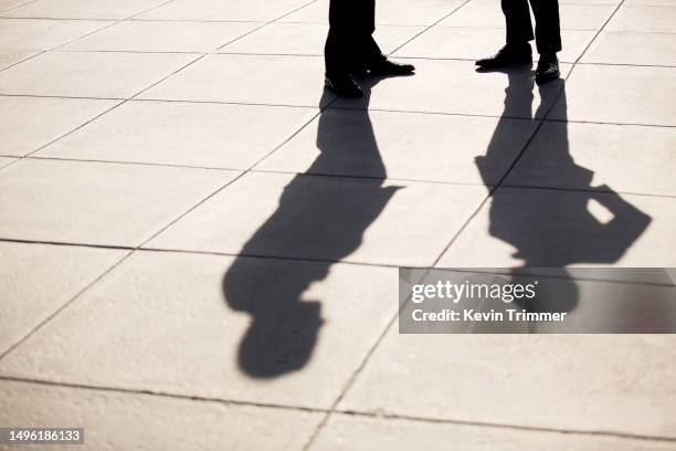 long shadows in conversation - sombra larga sombra fotografías e imágenes de stock