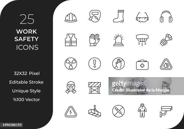 work safety line icon set - emergency services equipment stock illustrations