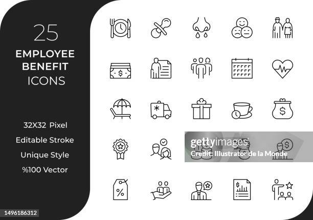 icon-set für die employee benefit line - krankenstand stock-grafiken, -clipart, -cartoons und -symbole